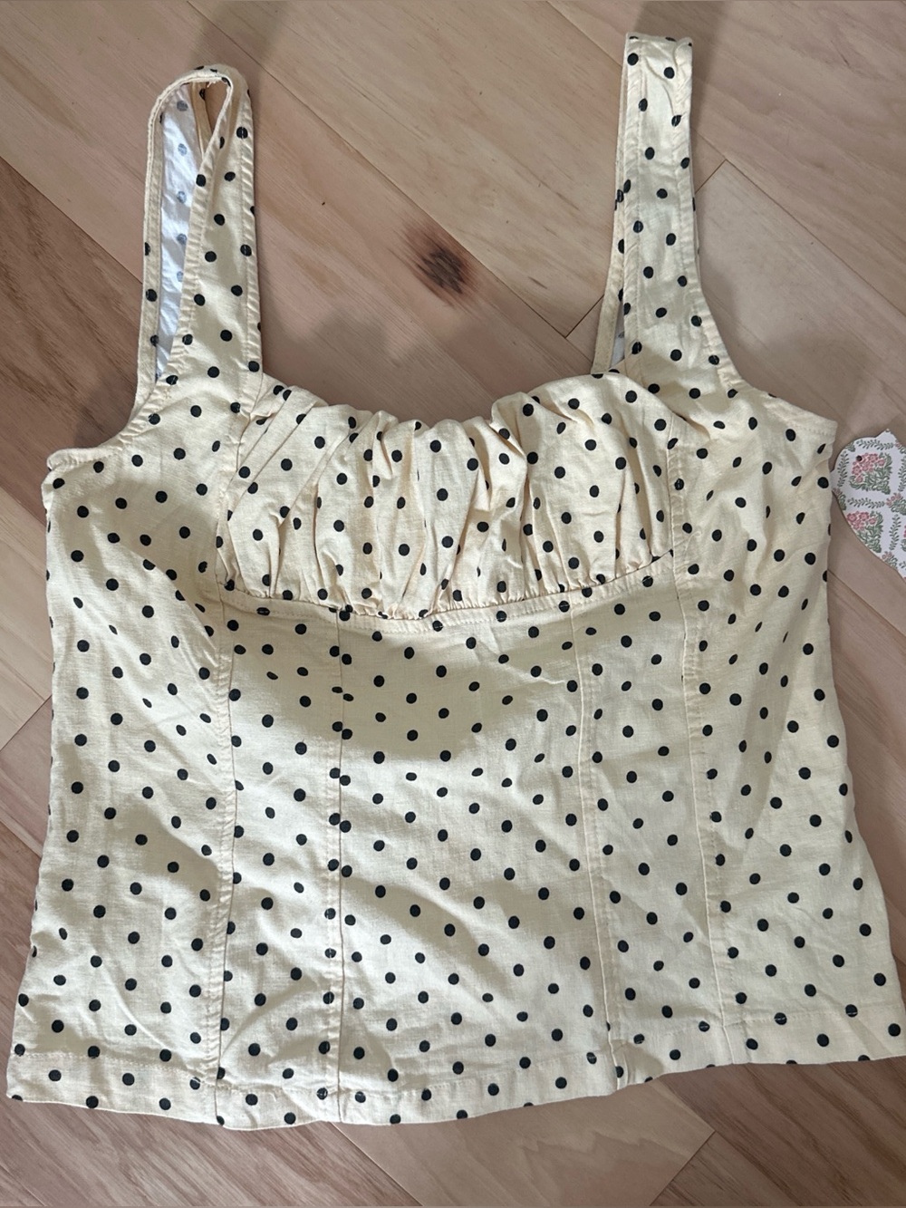 NEW Linen Bustier Cream and brown polka dot corset sleeveless top